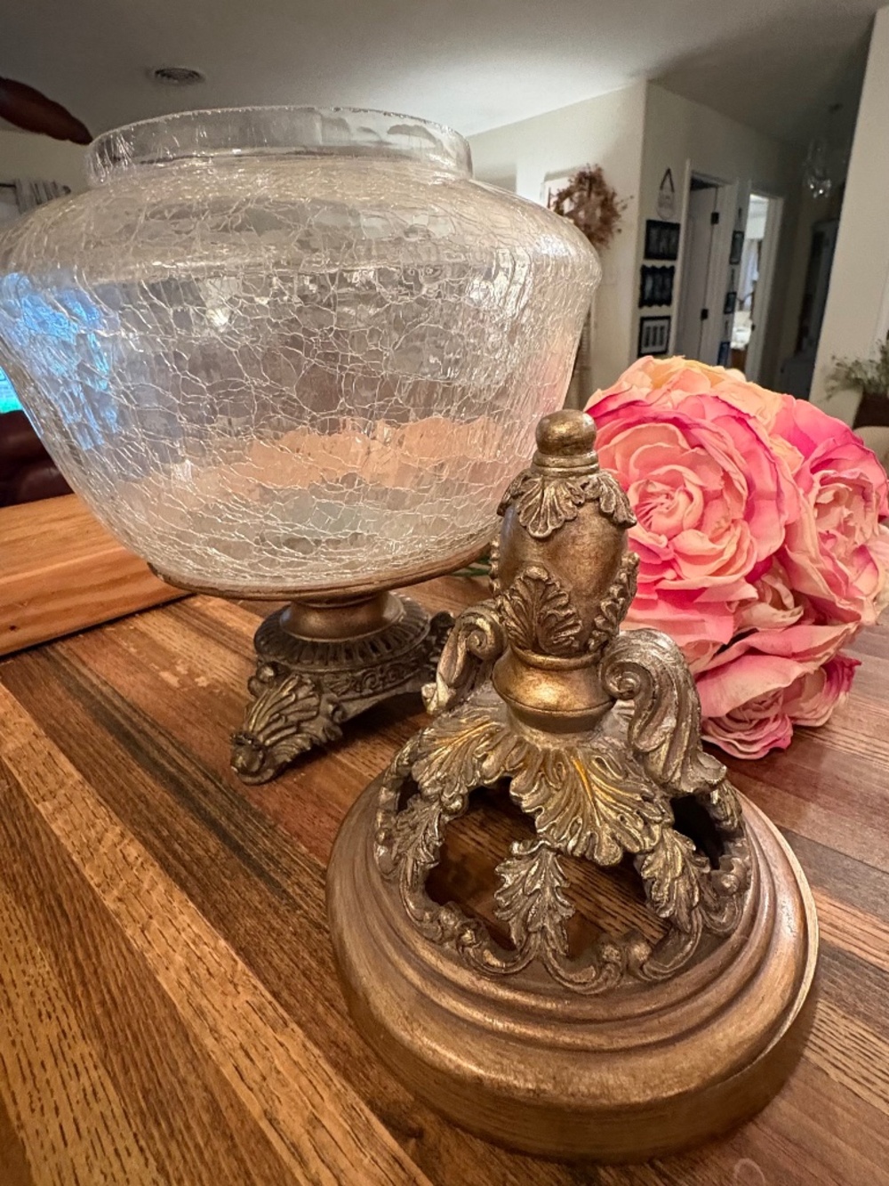 Beautiful glass dish with ornate topper